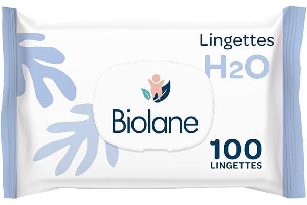 BIOLANE - Lingettes bébé à l'eau - Paquet de 100 Lingettes - Format conçu pour durer - Nettoyage doux et efficace - Dès la naissance - 99% d'origine naturelle