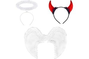 HERYAMESS Alas Negras de ángel,Diadema de Cuernos de Diablo,Disfraz de Ángel Negro,Disfraz de Alas de ángel,para Cosplay Carnaval Navidad Halloween Fiestas de Disfraces