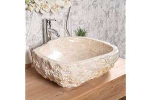 wanda collection Lavabo sobre encimera de baño Roca de mármol Crema 45-55cm