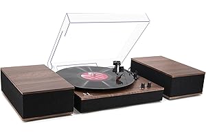 M MUSIC PUBLIC KINGDOM MPK Bluetooth Record Player,Turntable HiFi System with Bookshelf Speakers, 3-Speed Belt-Drive Vinyl Turntable for Vinyl Records with Wireless Playback and Auto-Stop,Walnut Wood