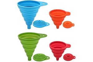 BREEZO Trichtersatz Faltbarer Trichter, 4er Pack Silikon-Trichter für Küche und Haushalt Wasserflaschen Öl Flüssigkeiten und Pulver, Lebensmittelecht, 4 Farben (2 Groß + 2 Klein)