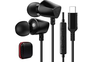 TITACUTE Casque USB C pour Samsung A53 A33 S21 S20 FE S22 Ultra Écouteurs intra-auriculaires avec câble type micro Xiaomi 11T 12 Pro OnePlus 10 9 Nord 2 Pixel 7 6a Noir