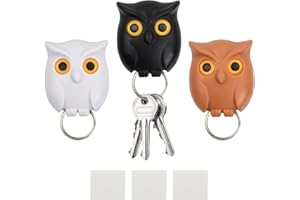 Anseom 3 PCS Owl Key Holder, Magnetic Key Holder, Self Adhesive Key Holder for Wall, Automatic Open Close Eyes Owl Key Rack, Wall-Mounted Key Hook for Home Decor Accessories