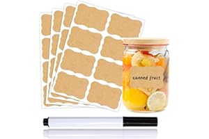 Zephyra 32 Etichette Adesive Vintage in Carta Kraft, Autoadesive e Impermeabili, Ideali per Regali, Barattoli di Vetro, Marmellata e Decorazioni Fai-da-Te, con Penna Bianca e Nera