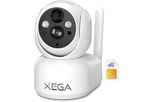 Xega 4G LTE Camera Surveillance Interieure sans Fil avec Carte Sim, 2K Caméra sans WiFi pour Bébé/Animaux, 7800mAh Batteries, PTZ Camera Vision Nocturne, PIR Détection, Audio Bidirectionnel, IP65