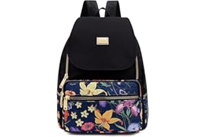 YANAIER Damen Rucksack Wasserdichte Nylon Schultaschen Leichtgewicht Reiserucksack Rucksackhandtasche Daypack für Alltag Büro Schule Shopper Blaue Blume