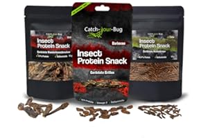 Insekten zum Essen 3er-Pack verzehrfertig von Catch-Your-Bug, gewürzte Heuschrecken, Mehlwürmer & Grillen, essbare Insekten für Menschen 40g, High Protein Snack mit über 40% Protein