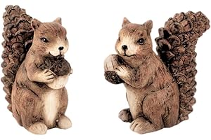 ZIGZAGMARS 2 Stück Eichhörnchen Figuren mit Nuss H 11-12 cm Dekofigur Garten Herbst