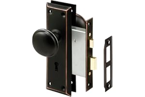 Prime-Line E 2495 - Juego de cerradura con llave de embutir con perilla de bronce clásico, perfecto para reemplazar juegos de cerraduras antiguas rotas y más, se adapta a puertas interiores de 1-3/8