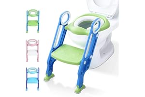 meihe Sedile WC per bambini,Sedile WC pieghevole-riduttore per WC con gradini larghi/cuscino morbido, Blu/Verde