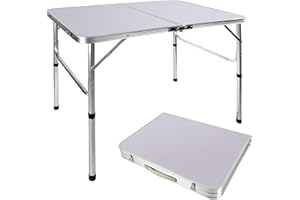 Autofather Klapptisch, 90 cm, leicht und tragbar, stabiler Campingtisch mit rutschfesten Gummifüßen, hochwertige Stahl-Tischbeine, 2 höhenverstellbare Aluminium-Tische
