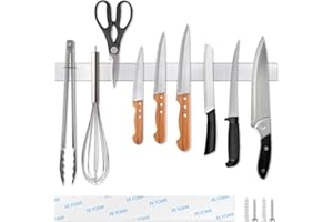 Ninonly Barre Magnetique pour Couteaux 50cm(20inch) Barre Aimantée Porte Couteaux Adhesif Porte Couteaux Magnetique Mural en Acier Inoxydable, pour Les Couteaux Ustensiles de Cuisine, et Outils