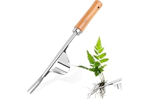 YARVPUV Weed Cutter Stainless Steel Weeder Root Weeder with Wooden Handle Dandelion Cutter Manual Weed Cutter Gardena Weeder Tool for Digging, Transplanting, Weeding, Loosening