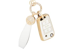 BLINGOOSE Autoschlüssel Hülle für VW Golf 7 MK7 Tiguan T ROC Cross Polo Touran Taigo Zubehör 3-Tasten Auto Schlüsselgehäuse Schutz Glitzer Schlüsselanhänger TPU Girly Frauen Weiss Gold