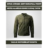 Haki Yeşil Yazlık Fileli Motosiklet Montu CE Korumalı Nefes Alan Hafif Mont