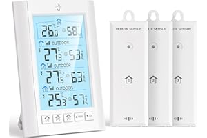 LIORQUE Station Meteo Interieur Exterieur Sans Fil, Thermometre Hygrometre avec 3 capteurs, LCD, Rétro-éclairage Portée de Transmission sans Fil de 100m, pour Terrasse, Jardin, Cave