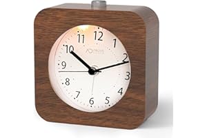 aboveClock Reloj Despertador de Madera, Despertador analógico Reloj de Escritorio silencioso con función de repetición Luz Nocturna Suave