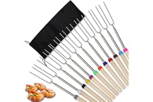 BASICON 12Pcs Grillspieße Teleskop Marshmallow, BetterJonny Stockbrot Spieß Lagerfeuerspieße Grillspieße Edelstahl Ausziehbar Marshmallow Roasting BBQ Sticks für Barbecue Camping Lagerfeuer