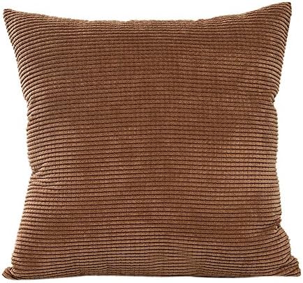 Watopi Corduroy Throw Pillow Case, Square Solid Cushion Cover 1pc Corn Striped Corduroy Velvet Throw Pillow Cover Cosy 18 x 18 for Home Decorating Bedroom Living Room (45cm*45cm/18 * 18inch, Coffee)