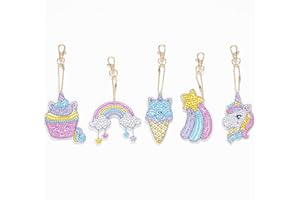 wugongshan 5D DIY Diamond Painting Schlüsselanhänger Einhörner, 5 Stk Diamant Malerei Schlüsselbund Kunst Handwerk, Diamant Painting Aufkleber Schlüsselbund Schlüsselanhänger für Tasche A