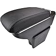 Dual-Layer Black Leather Arm Rest For 2010-2017 Polo Mk5 Vento Centre Console Storage Box Armrest
