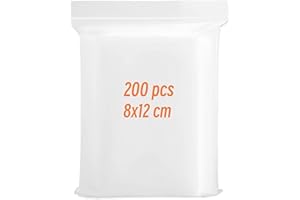 K KAREZOG Resealable Plastic Bags,Grip Seal Bags Small Ziplock Little Baggies Clear Sealed Sample Bag,Plastic Bag Sealable for Jewellery Drugs Candies Spice Nuts(8 x 12cm -200pcs)