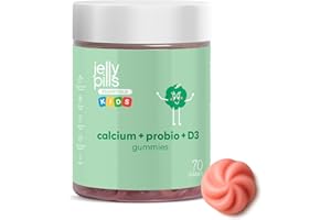 Jelly Pills Gummies Calcium Enfants + Probiotiques & Vitamines D3 et K2 – 70 Gummies Véganes – Sans Sucres Ajoutés – Goût Fraise – Soutien pour les Os & les Dents