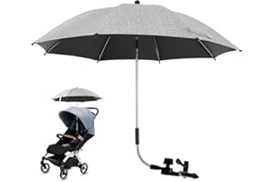 Deuson UPF 50+ Parasol Sun Protection for Pushchairs and Buggies, with Adjustable Clamp and Flexible Arm, Flexible Adjustable, UV Protection, Umbrella, with Straight Umbrella Handle