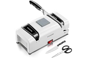 FOHERE Afilador de Cuchillos Eléctrico 5 in 1, Profesional 15 grados, 2 Magnetischen Chipsammlern, 100% Diamant-Schleifmitteln für Doppelter Küchenmessern aus Stahl, Schere, Schlitzschraubendreher