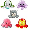 Grab Mantra Reversible Plushie Octopus, Super hero,Double-Sided Flip Stuffed Animal Mood Plush,soft toy, Without Saying a Word, as A Gift for Kids & Adult or for Decoration (set 3)