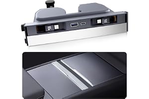 DGXWLLW USB Hub for Tesla Model Y Juniper 2025 2026 Model 3 Highland 2024 2025 with Sliding Cover, 119W Dual Type-C Retractable Cables Multi Ports Fast Charger fit Center Console Docking Station