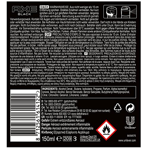 AXE Deospray Black ohne Aluminium, 6er Pack (6 x 150 ml) - 2