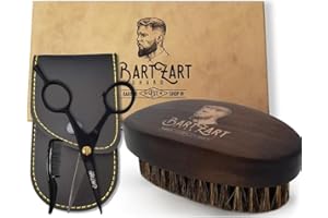 BARTZART SHABO BartZart Bartschere klein für Männer mit Kamm und schwarzem Etui | Bartbürste aus Wildschweinborsten | Bartpflege & Geschenk für Herren (Bartschere und Bartbürste)