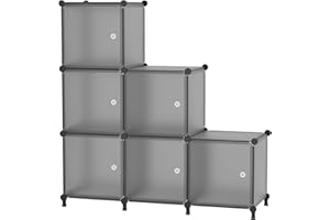 ATTDETJL 6 Würfel Aufbewahrungsschrank mit Türen, Würfel Schrank für Schlafzimmer, Kleiderschrank & unter Treppen, platzsparende DIY Multifunktional Regalsystem Regal, 30x30x30cm, Grau ATTSL6004