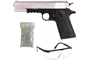 JNHCD 2EAGLE Pack Airsoft Pistolet modèle Colt 1911 Bicolore à Ressort/matière: Plastique Haute résistance et Culasse métal/Puissance 0.5 Joule/livré avec Accessoires, Noir et argenté, 220 mm