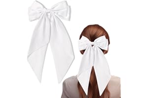 ZHONGSHUANG French White Bow Hair Clip - Soft Satin Silky Hair Bows - Cute Gifts for Women & Girls