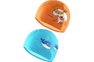 TODREMOU Kids Swimming Caps, 2PCS, for Boys and Girls Aged 4-12, PU Material