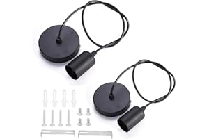 ZHIQIN 2 sztuki zawieszenia lampy, czarna oprawka, E27, z kablem wiszącym o długości 100 cm, regulacja wysokości, uchwyt do lampy idealny do lampy sufitowej, salonu