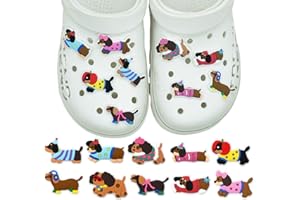 HQRKOTM Lot de 10 breloques teckel pour Crocs, accessoires crocs, femmes, garçons, adultes, cadeau d'anniversaire