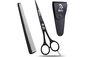 PromaxFit Hairdressing Scissors – Barber Scissors for Hair Cutting – Professional Hair Scissors with Adjustable Screws – Black Stainless Steel Hair Cutting Scissor – Hairdressing scizzors with Comb
