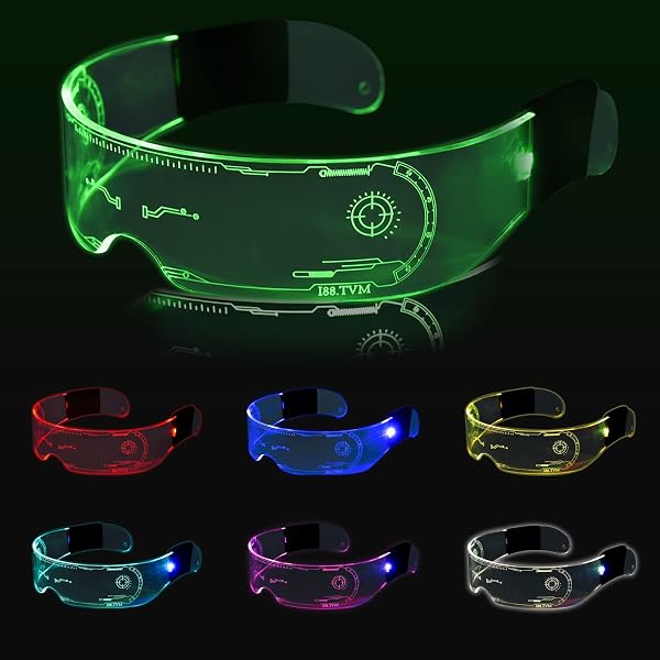 SOBEAU 2pcs Lunettes LED Cyberpunk – Lumineuses, 7 Couleurs, Modes Flash Et Dégradé – Idéales Pour Rave, Concert, DJ, Soirée Disco