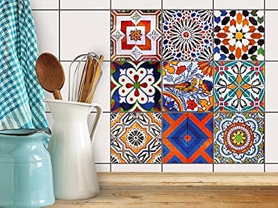 creatisto Décoration carrelage autocollant - salle de bain et cuisine | Sticker Carrelage Autocollant - Revêtement salle d'eau | Design Carreaux Portugais - 15x15 cm - 9 adhésif carrelage