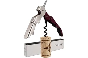 VINAK - Cavatappi cameriere professionale ECO in acciaio inox con apribottiglie + doppio supporto articolato + coltello tagliacapsule + spirale teflonata (Bordeaux)
