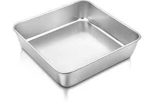 Herogo Tortiera quadrata da 20 cm, in acciaio inox, per arrostire, 21 x 21 x 5 cm, teglia quadrata per brownie, per compleanni, matrimoni, sana e atossica, lavabile in lavastoviglie