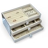 Aky&uuml;z Dekor 3 &Ccedil;ekmeceli Takı &amp; Bijuteri Organizer Kutusu 10x23x13 Krem