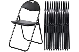 LuxNook Chaise Pliante en métal, Lot de 12 avec Rembourrage en PVC et Dossier. Chaise Pliante Confortable pour invités, Cuisine, Camping – Noir