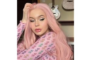 VEBONNY Vébonnie Rose Pink Lange Gewellte Synthetische Perücken Für Frauen Schöne Rosa Perücken 22 Zoll