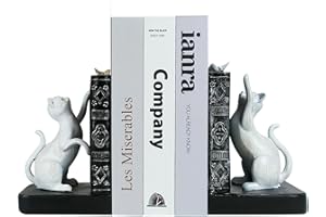 LIFFY Decorative Bookends, Heavy Duty Book Holder, Non Skid Bookshelf Stopper, Cute Cat Book Ends for Shelves, Study, Office Desk (Resin)