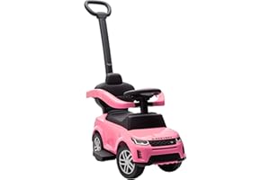 AIYAPLAY Land Rover Discovery Licensed Ride On Car, 2-in-1 Baby Push Car with Removable Push Handle, Foot to Floor Slider with Storage, Protective Guardrail, for Toddlers 18-36 Months, Pink