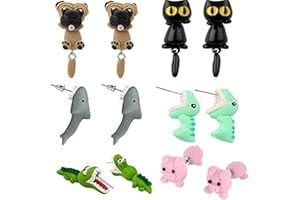 Diyiming 6 Pairs Shark Earrings Biting Ear Earrings Crocodiles Studs,3D Animal Earrings Shapi Dog Studs Cute Handcraft Sunflower Dinosaur Pig Insects-Chomper earrings,Piranha Earrings,Fox Fimo Studs
